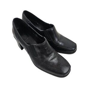 Clarks Shoes Womens Size 6.5M Leather Slip On Block Heel Comfort Black